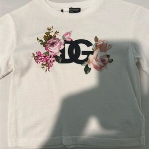 Dolce & Gabbana White Tee with Black DG and Pink Floral Print